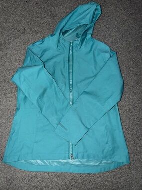Time and Tru Teal Hooded Rain Jacket